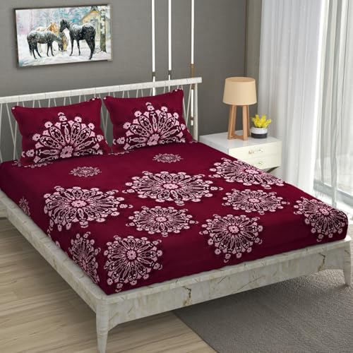 AVI 180 TC Bedsheet King Size Bed Glace Cotton with 2 Pillow Covers | 110 GSM Soft Brushed Microfiber King Size Bedsheet Cotton - Breathable & Wrinkle Free - (223 x 241 CM, Mulberry Wood) - Image 1