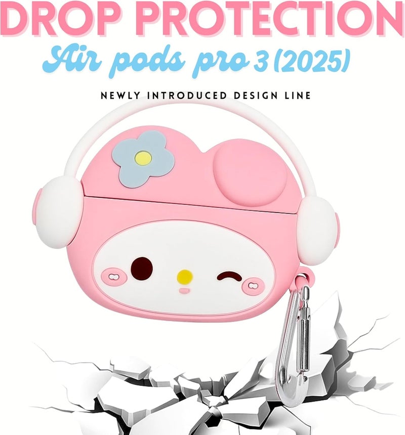 EMOH ROCED Cute AirPods Pro 3 Case Cover (2025) Kit, 3D Cartoon Kawaii Soft Silicone Protective Case for Apple AirPods Pro 3rd Generation Cover with Keychain for Women, Girls, Boys (Kitty Pink) - Image 2