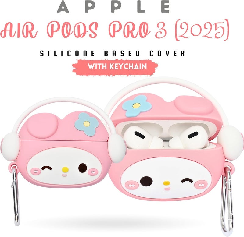 EMOH ROCED Cute AirPods Pro 3 Case Cover (2025) Kit, 3D Cartoon Kawaii Soft Silicone Protective Case for Apple AirPods Pro 3rd Generation Cover with Keychain for Women, Girls, Boys (Kitty Pink) - Image 3