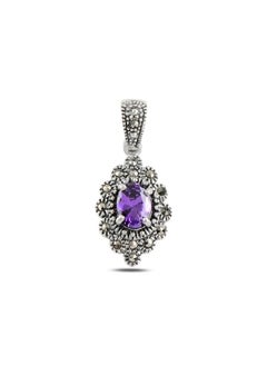 925 Silver-Natural Marcasite & CZ Pendant-High-Quality Jewelry in UAE Dubai 100% Precious Metal Gift for Women-EMNON117PE-P95022
