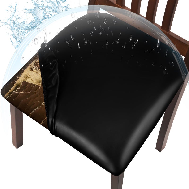 WUSOUPU PU Leather Dining Chair Seat Covers Set of 4, High Stretch Seat Covers for Chairs Waterproof with Buckle Strap Design, Wipeable & Oilproof Black Kitchen Chair Covers for Dining/Kitchen Room - Image 1