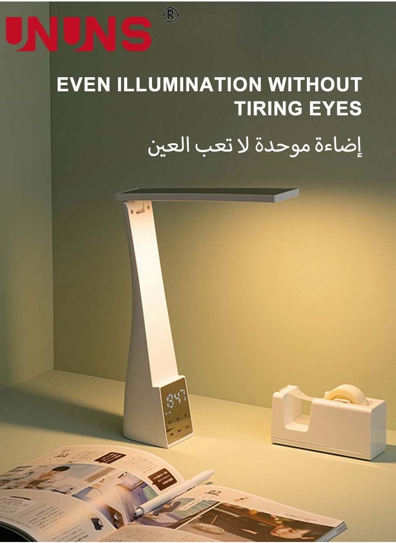 UNUNS LED Touch Table Lamp,Dimmable Eye-Caring Reading Desk Light For Home,3 Brightness Levels,Desk Lamp With Bluetooth Audio And Clock Temperature Display,Led Lamp Night Light White  - Image 3