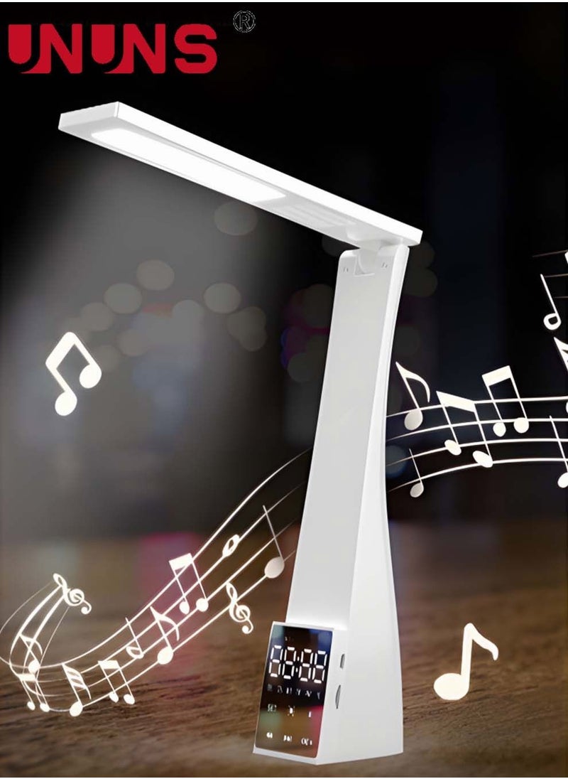 UNUNS LED Touch Table Lamp,Dimmable Eye-Caring Reading Desk Light For Home,3 Brightness Levels,Desk Lamp With Bluetooth Audio And Clock Temperature Display,Led Lamp Night Light White  - Image 4