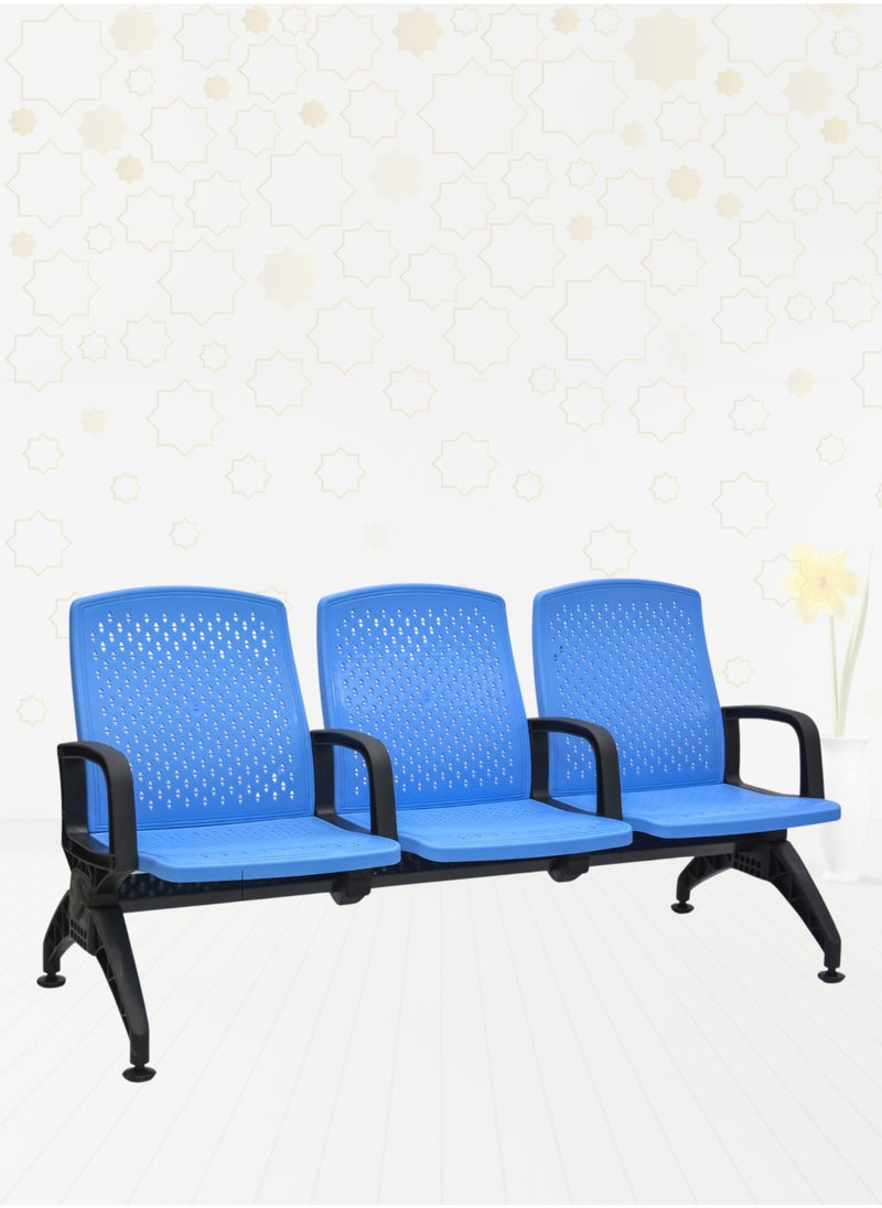 KARNAK Karnak Three Seater Plastic Office Bench For Airport Waiting & Reception Chair, Office, Clinics Dental, And Hospitals Easy to Clean Visitor Chair Color BLUE  - Image 1