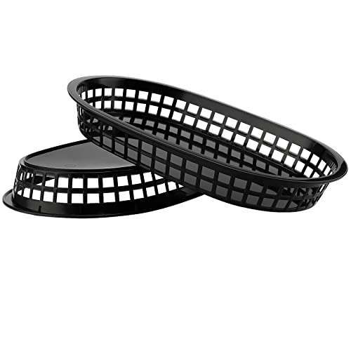 KOHAND 24 Pack Black Fast Food Serving Basket - 11 x 7 Inch Plastic Oval Shaped for Deli Service, Bread, Hot Dog, Burgers, Sandwiches, Fries, Barbecues - Image 5