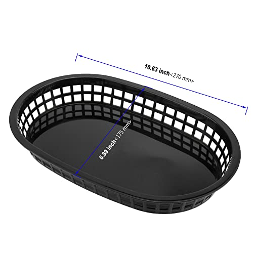KOHAND 24 Pack Black Fast Food Serving Basket - 11 x 7 Inch Plastic Oval Shaped for Deli Service, Bread, Hot Dog, Burgers, Sandwiches, Fries, Barbecues - Image 2