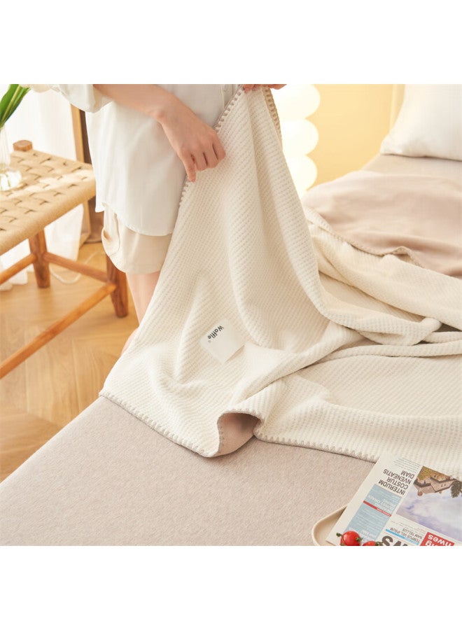 Muji Antibacterial Waffle Summer Blanket Nap Throw Air Conditioning Blanket Thin Quilt Cover 200*230cm Cream White - Image 3