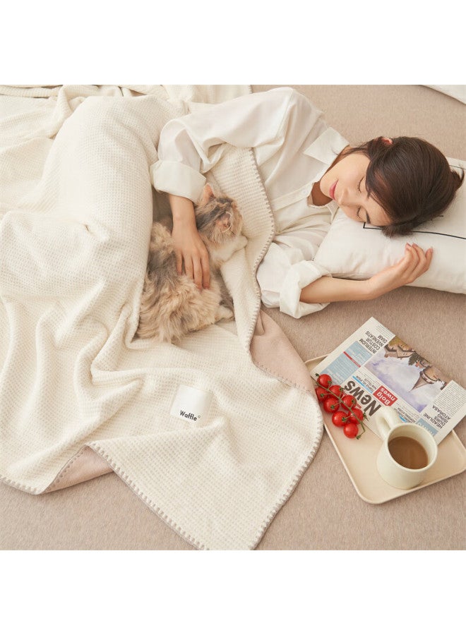 Muji Antibacterial Waffle Summer Blanket Nap Throw Air Conditioning Blanket Thin Quilt Cover 200*230cm Cream White - Image 2
