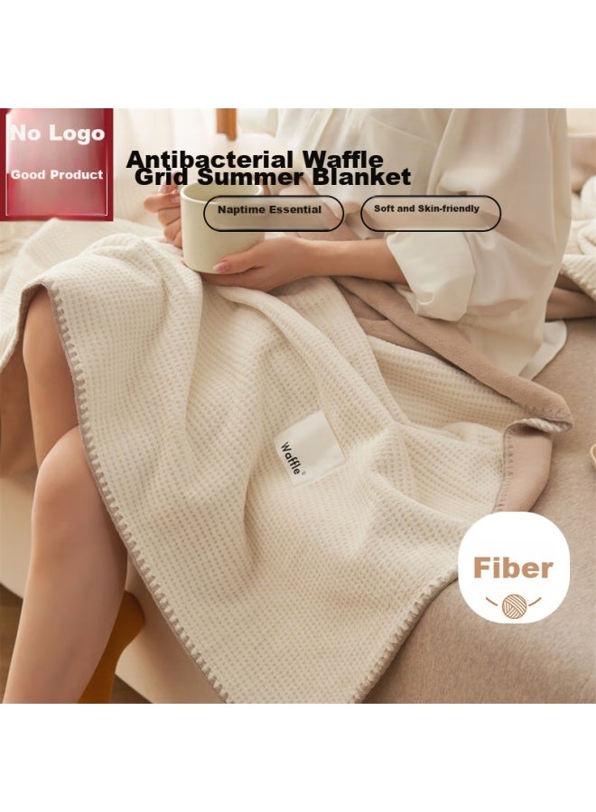 Muji Antibacterial Waffle Summer Blanket Nap Throw Air Conditioning Blanket Thin Quilt Cover 200*230cm Cream White - Image 1