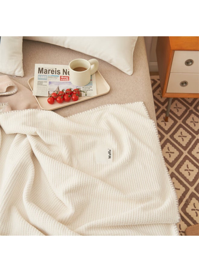 Muji Antibacterial Waffle Summer Blanket Nap Throw Air Conditioning Blanket Thin Quilt Cover 200*230cm Cream White - Image 4