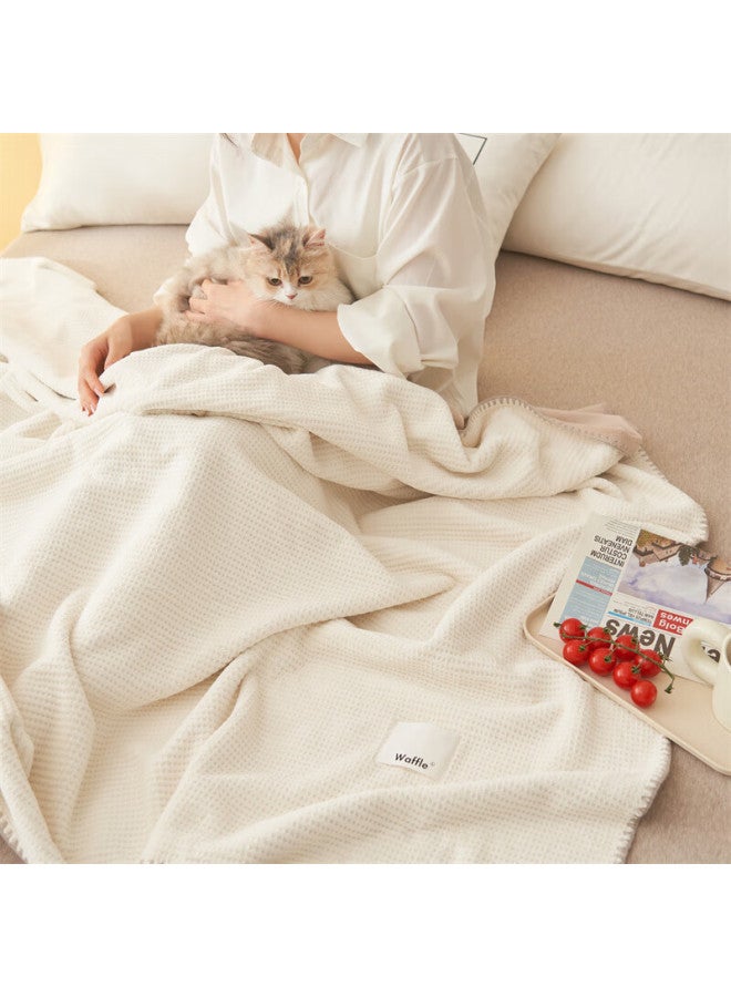 Muji Antibacterial Waffle Summer Blanket Nap Throw Air Conditioning Blanket Thin Quilt Cover 200*230cm Cream White - Image 5