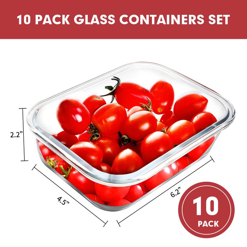 VERONES 10 Pack 22 OZ Glass Meal Prep Containers, Airtight Glass Lunch Containers Set, Glass Food Storage Containers with Lids,Exclusive of BPA, for Microwave, Oven, Freezer & Dishwasher Friendly,Red - Image 2