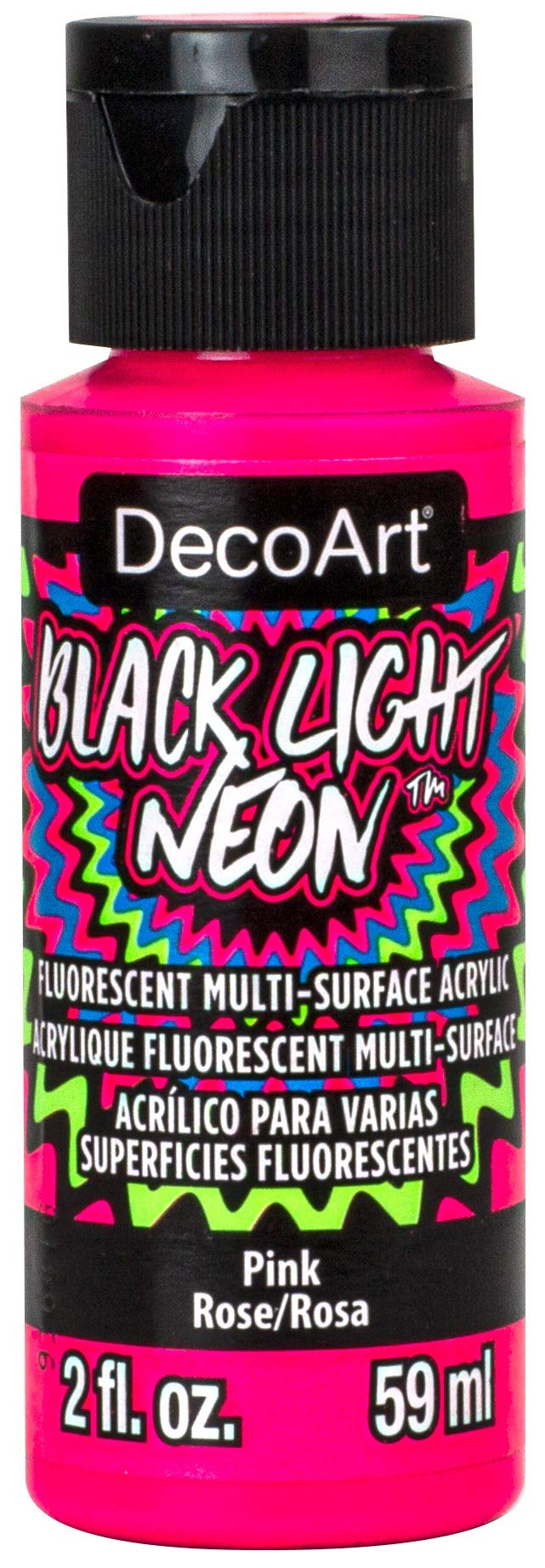 DecoArt Black Light Neons - Multi Surface Acrylic Paint - 59 ML (2 Oz) Bottle - Pink (01)