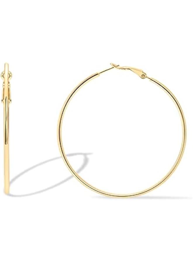 PAVOI 14K Gold Plated Sterling Silver Post Hoops | Large Hoops Earring | Lightwight Gold Hoop Earrings for Women  - Image 1