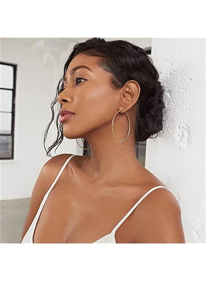 PAVOI 14K Gold Plated Sterling Silver Post Hoops | Large Hoops Earring | Lightwight Gold Hoop Earrings for Women  - Image 2