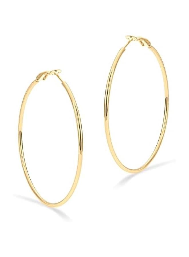 PAVOI 14K Gold Plated Sterling Silver Post Hoops | Large Hoops Earring | Lightwight Gold Hoop Earrings for Women  - Image 3