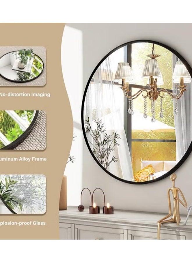 EETU Wall Hanging Mirror,19.6 Inch Wall Mounted Round Mirror Circle Mirrors,Vanity Mirror With Brushed Aluminum Alloy Frame,Modern Decoration For Bathroom,Living Room,Vanity,Bedroom,Entryway,Black - Image 4