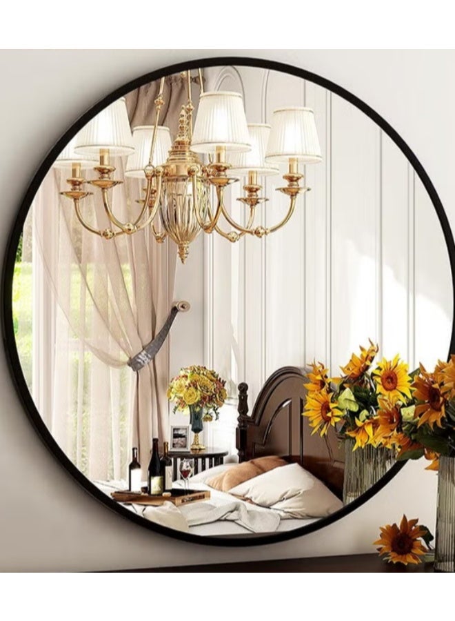 EETU Wall Hanging Mirror,19.6 Inch Wall Mounted Round Mirror Circle Mirrors,Vanity Mirror With Brushed Aluminum Alloy Frame,Modern Decoration For Bathroom,Living Room,Vanity,Bedroom,Entryway,Black - Image 1