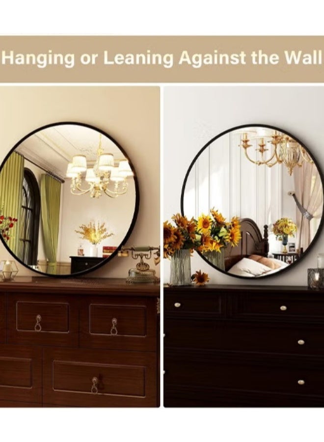 EETU Wall Hanging Mirror,19.6 Inch Wall Mounted Round Mirror Circle Mirrors,Vanity Mirror With Brushed Aluminum Alloy Frame,Modern Decoration For Bathroom,Living Room,Vanity,Bedroom,Entryway,Black - Image 5