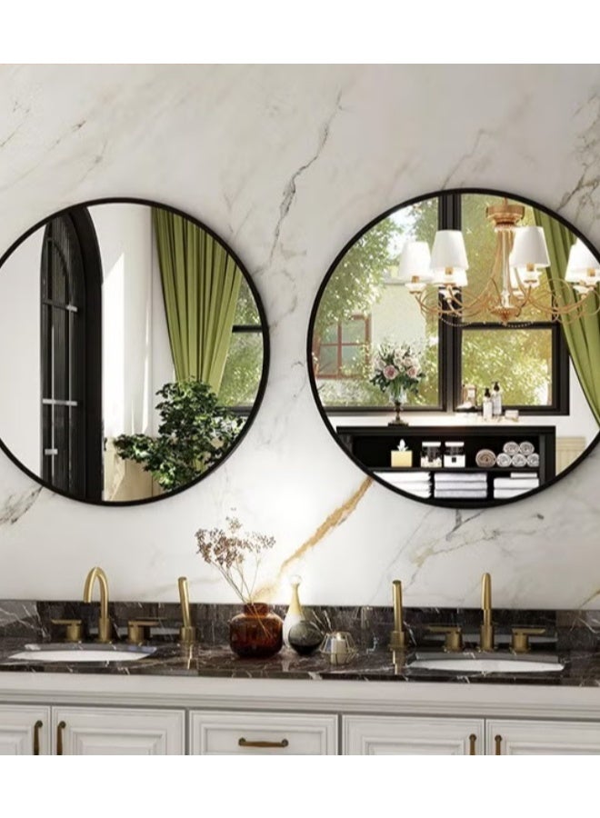 EETU Wall Hanging Mirror,19.6 Inch Wall Mounted Round Mirror Circle Mirrors,Vanity Mirror With Brushed Aluminum Alloy Frame,Modern Decoration For Bathroom,Living Room,Vanity,Bedroom,Entryway,Black - Image 2