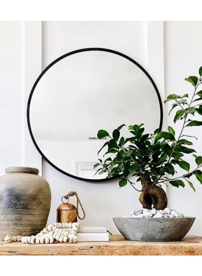 EETU Wall Hanging Mirror,19.6 Inch Wall Mounted Round Mirror Circle Mirrors,Vanity Mirror With Brushed Aluminum Alloy Frame,Modern Decoration For Bathroom,Living Room,Vanity,Bedroom,Entryway,Black - Image 3
