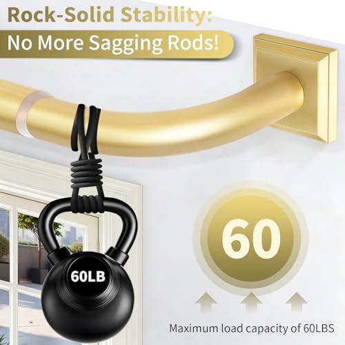 RBYCOS Gold Curtain Rods for Windows 48-90Inch(4-7.5ft) Heavy Duty Wrap Around Blackout Curtain Rods,Adjustable Room Darkening Drapery Rod for Bedroom, Living Room, Sliding Door & Outdoor Patio - Image 5