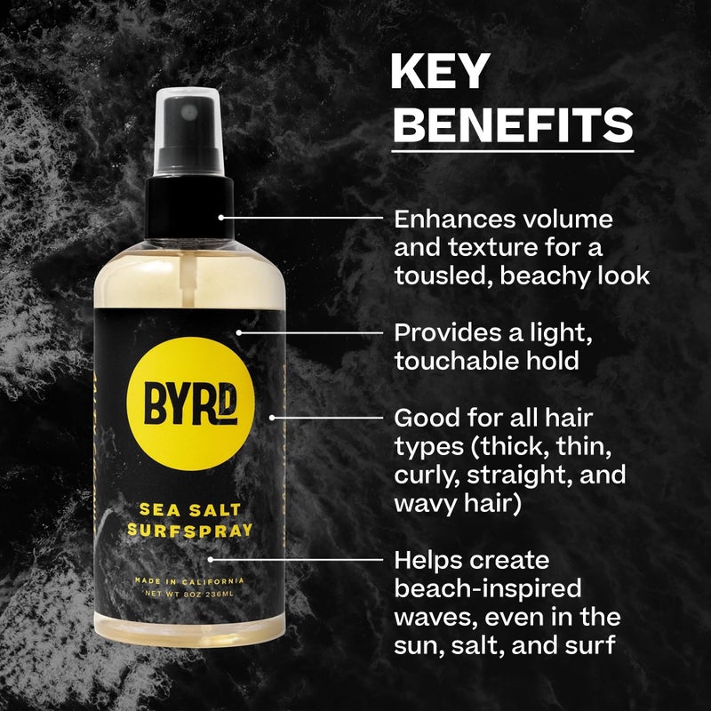 BYRD Hairdo Products Byrd Sea Salt Surfspray, Salty Coconut Scent, Texturizing and Volumizing Sea Salt Spray for Men for Hydrated, Shiny Surfer Hair, Safe for All Hair Types, 8 Fl Oz - Texture Spray - Image 2