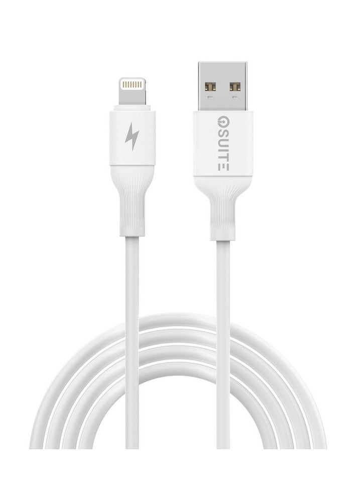 iOsuite TPE Cable (USB-A) TO (Lightning)  - 1M length - White - DC11,2.1A stable charging with pure copper core, 5000 times bend lifespan. - Image 1