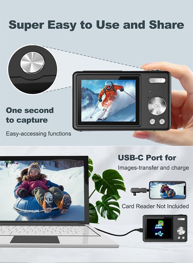 4K Digital Camera for Photography and Video Recording Cameras,with 64G Card, 96MP 2.4'' Autofocus Vlogging Compact Camera For Beginner Kids Gifts - Image 3