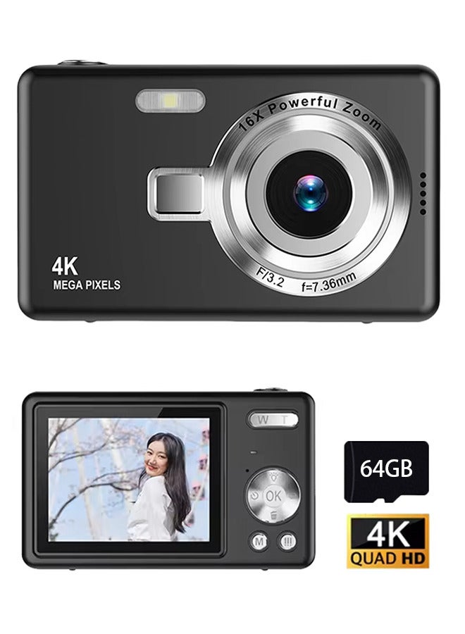 4K Digital Camera for Photography and Video Recording Cameras,with 64G Card, 96MP 2.4'' Autofocus Vlogging Compact Camera For Beginner Kids Gifts - Image 1