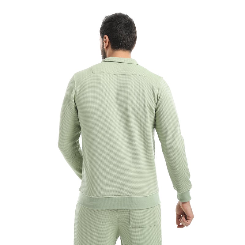 Andora Light Green Long Sleeves Half Zipper Closure Self patterned Sweatshirt-Light Green - Image 3