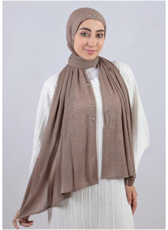 Luxury Islamic Hijab Kuwaiti Style For Women Cotton Comfort Roma Strass Shawl Head Scarf Women Hijab Wrap (190x70cm),Cafe