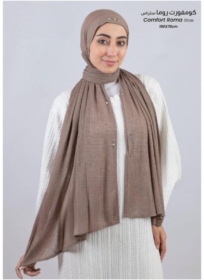 Luxury Islamic Hijab Kuwaiti Style For Women Cotton Comfort Roma Strass Shawl Head Scarf Women Hijab Wrap (190x70cm),Cafe
