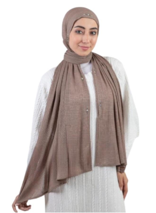 Luxury Islamic Hijab Kuwaiti Style For Women Cotton Comfort Roma Strass Shawl Head Scarf Women Hijab Wrap (190x70cm),Cafe