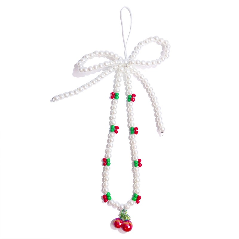 cioatu Phone Charms Cute Cherry Butterfly Cell Phone Lanyard Strap Wrist Strap for Bag Airpods Camera Pendants Decor (Pearl Cherry) - Image 1