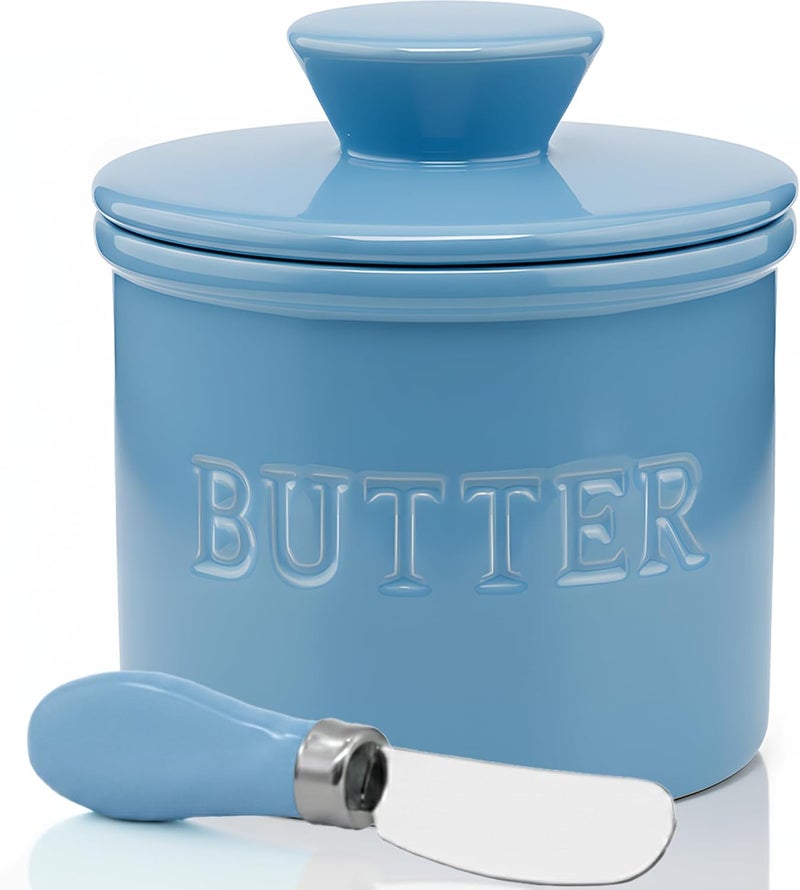 Priority Chef PriorityChef Butter Crock with Lid with Water Line, Ceramic French Butter Dish to Leave On Counter, Light Blue - Image 4