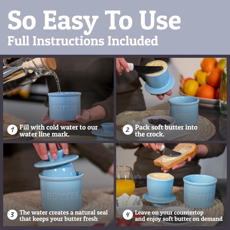 Priority Chef PriorityChef Butter Crock with Lid with Water Line, Ceramic French Butter Dish to Leave On Counter, Light Blue - Image 5