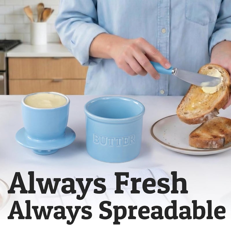 Priority Chef PriorityChef Butter Crock with Lid with Water Line, Ceramic French Butter Dish to Leave On Counter, Light Blue - Image 2