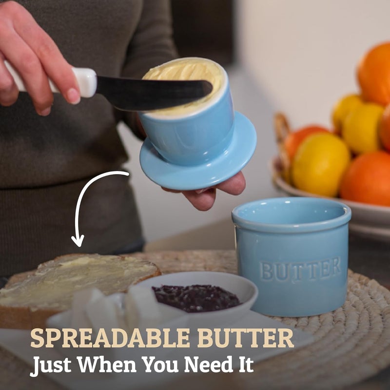 Priority Chef PriorityChef Butter Crock with Lid with Water Line, Ceramic French Butter Dish to Leave On Counter, Light Blue - Image 3