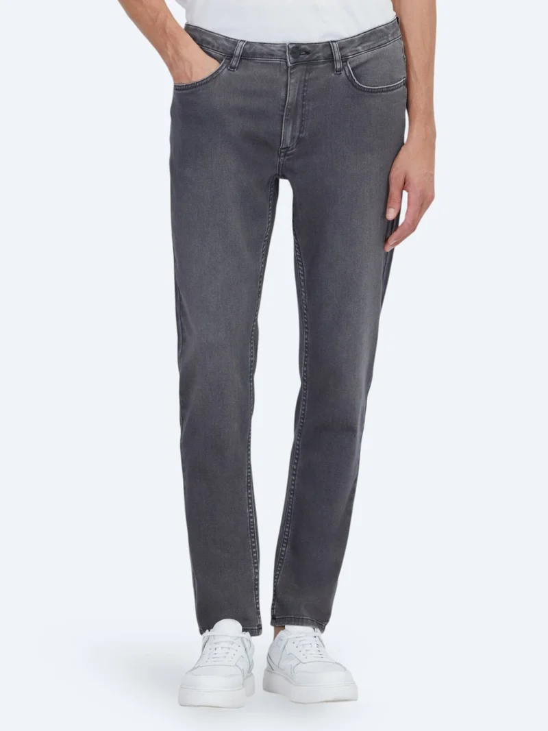 Kip Dark Grey Slim Fit Denim Cotton Blended Trousers