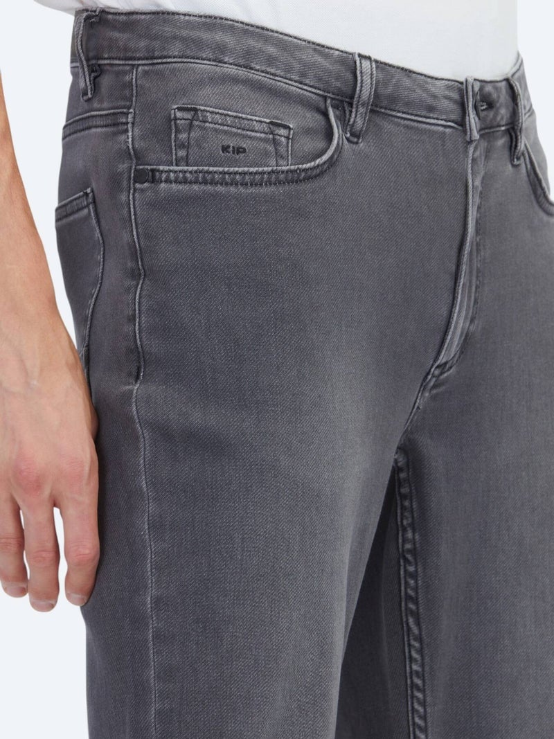 Kip Dark Grey Slim Fit Denim Cotton Blended Trousers - Image 3