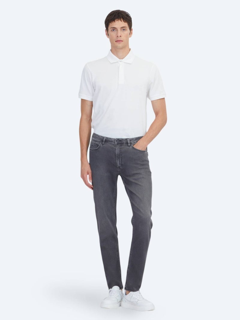 Kip Dark Grey Slim Fit Denim Cotton Blended Trousers - Image 1