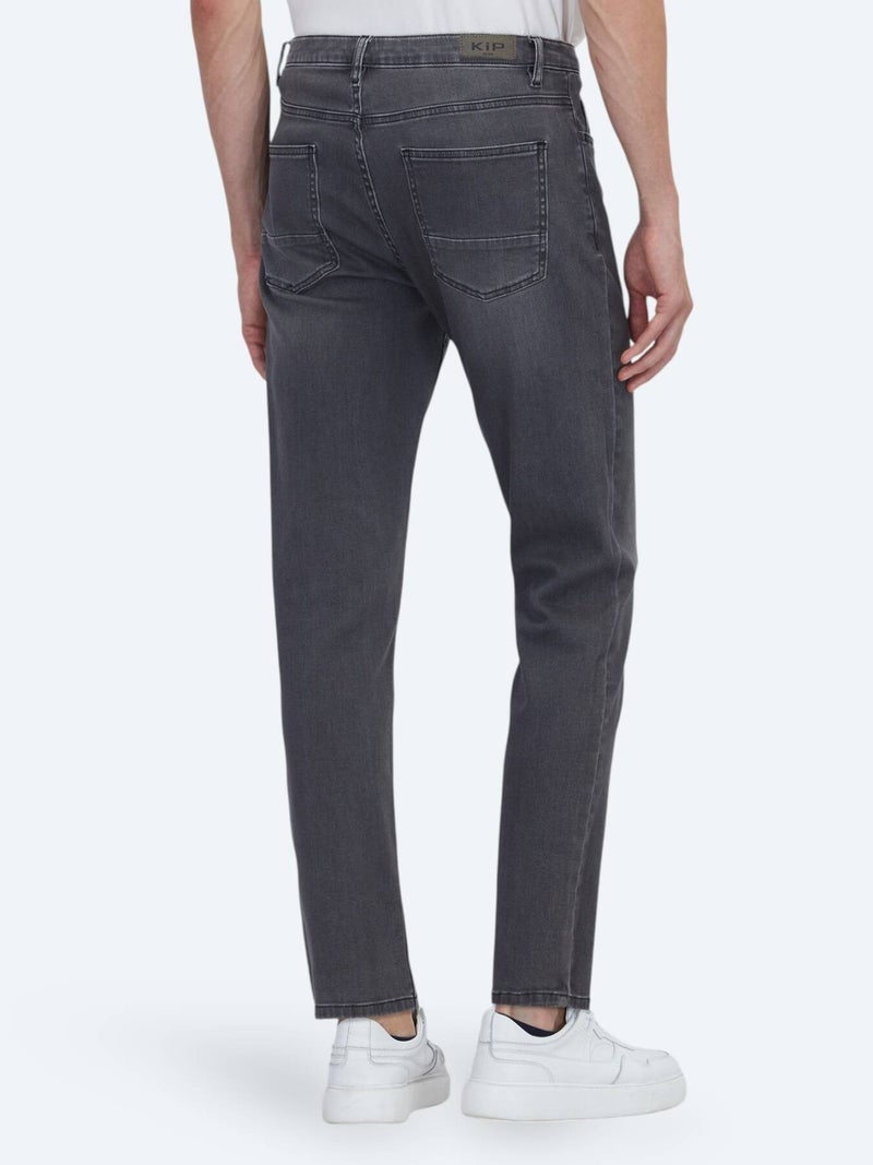 Kip Dark Grey Slim Fit Denim Cotton Blended Trousers - Image 4