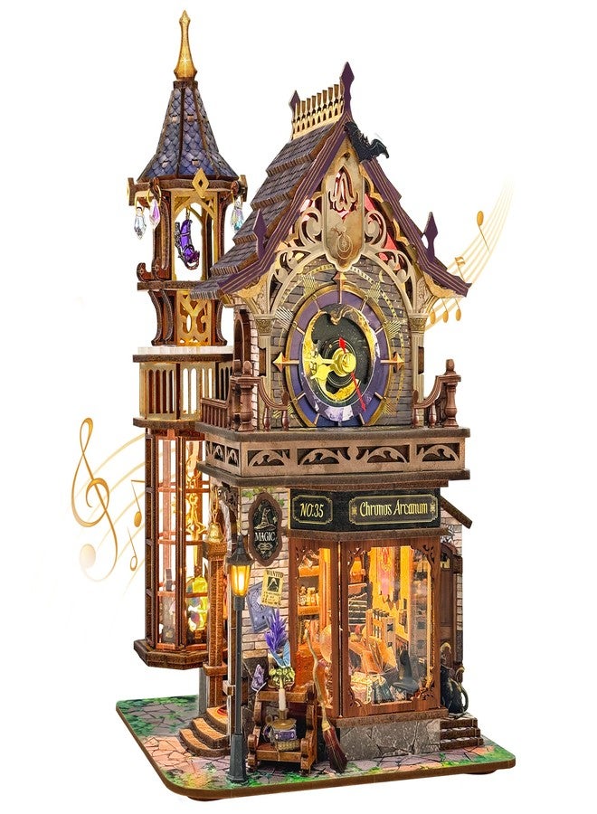 STRUCWOOD 3D Wooden Puzzle for Adults, DIY Miniature House Kit with 3 - Mode Interactive Micro - World Model, Great for Gifting, Relaxation & Decor- Time Magic Club (SQ-71) - Image 1