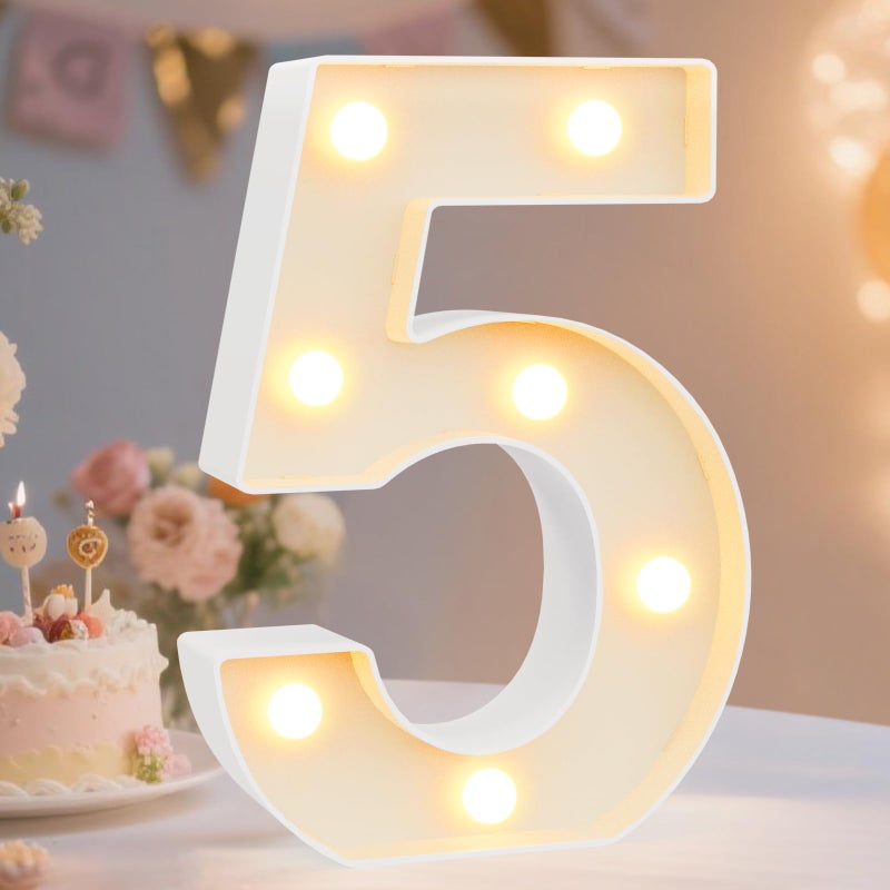 Pooqla Decorative LED Light Up Number Letters White Plastic Marquee Lights Sign Party Wedding Decor Battery Operated 5