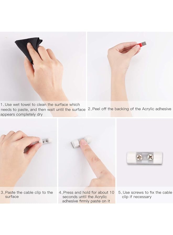 إيروريكس 30 قطعة من مشابك الكابلات القوية ذاتية اللصق مع مسامير مشابك إدارة الكابلات للتلفزيون والكمبيوتر الشخصي وحامل الأسلاك وربطات التثبيت اللاصقة ومشابك تنظيم إدارة الكابلات البلاستيكية المستديرة للمكتب باللون الأبيض - Image 5