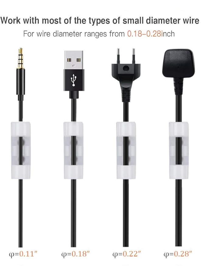 إيروريكس 30 قطعة من مشابك الكابلات القوية ذاتية اللصق مع مسامير مشابك إدارة الكابلات للتلفزيون والكمبيوتر الشخصي وحامل الأسلاك وربطات التثبيت اللاصقة ومشابك تنظيم إدارة الكابلات البلاستيكية المستديرة للمكتب باللون الأبيض - Image 4