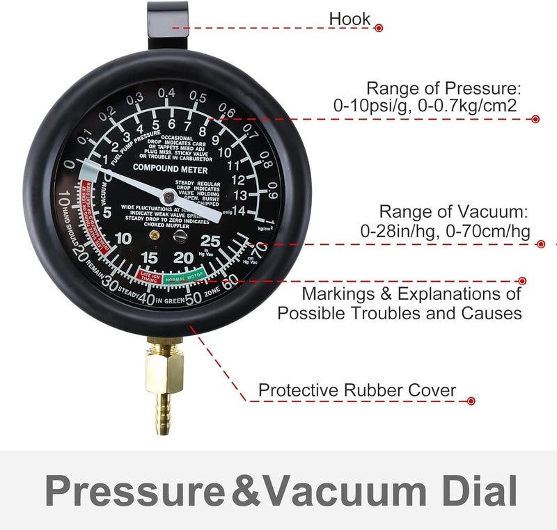 FreeTec Fuel Pump & Vacuum Tester Carburetor Valve Pressure Tester Gauge Kit for Cars and Trucks - Image 2