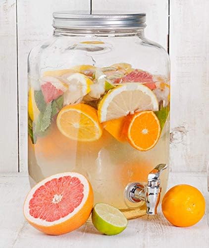 LVOOK Glass Beverage Beer Juice Mason Jar 4 LTR Dispenser for Party Event with 2 Free Mason Jars by Home-Cart - Image 1