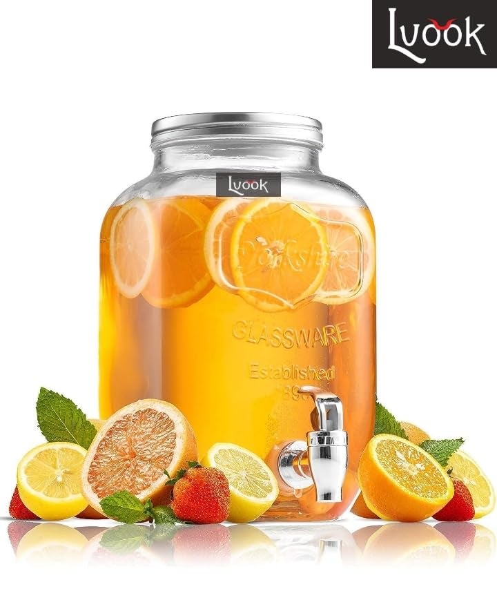 LVOOK Glass Beverage Beer Juice Mason Jar 4 LTR Dispenser for Party Event with 2 Free Mason Jars by Home-Cart - Image 3